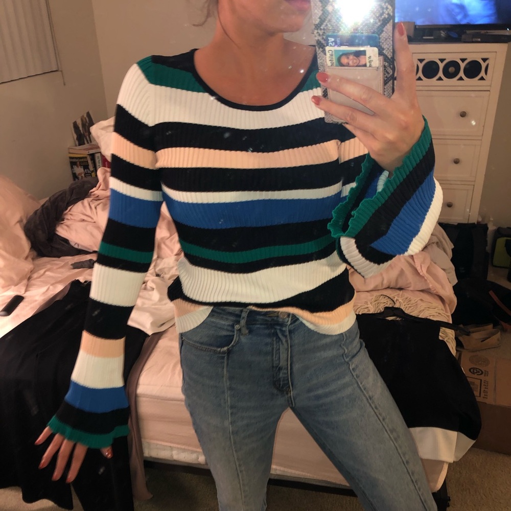 Ribbed long sleeve striped sweater